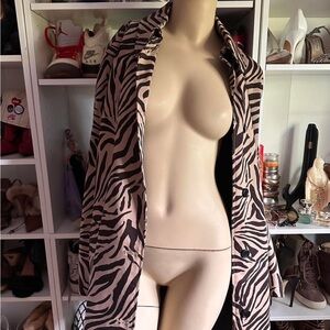 Women's Zebra Print Button-Front Coat - Black & Beige